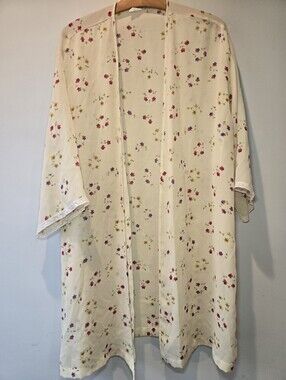 Cruz Vintage Kimono Robe Yellow Flowers Lace Women's Large Cottagecore